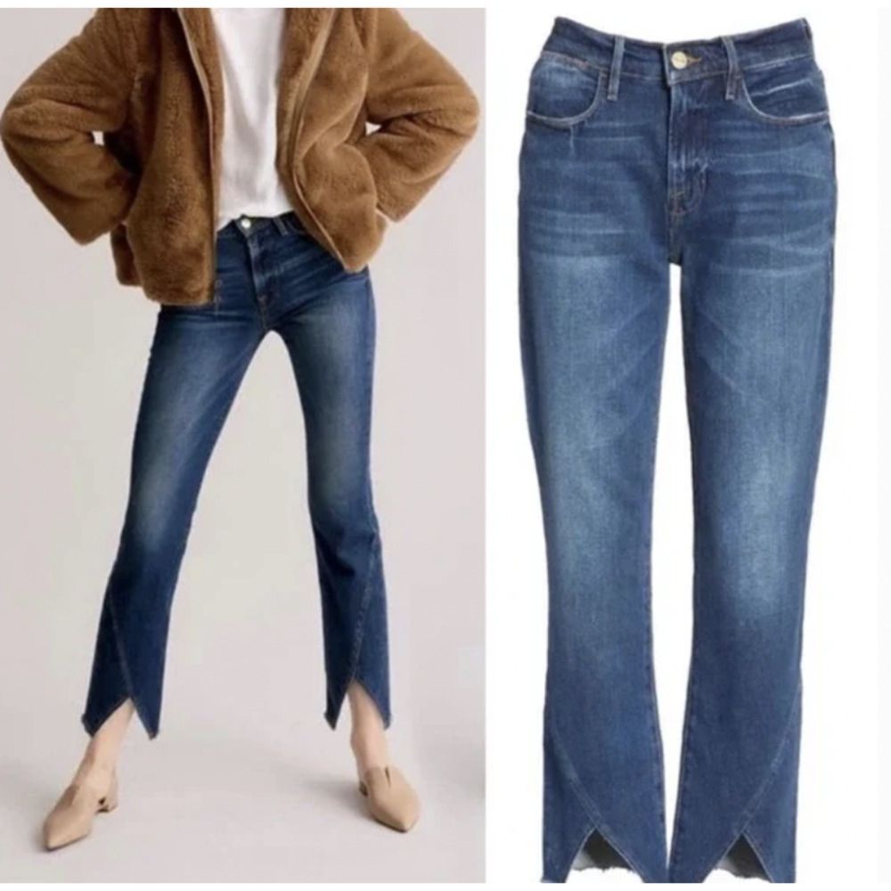 FRAME Denim Le High Straight Asymmetric Hem Jeans in Kingsway Size 27